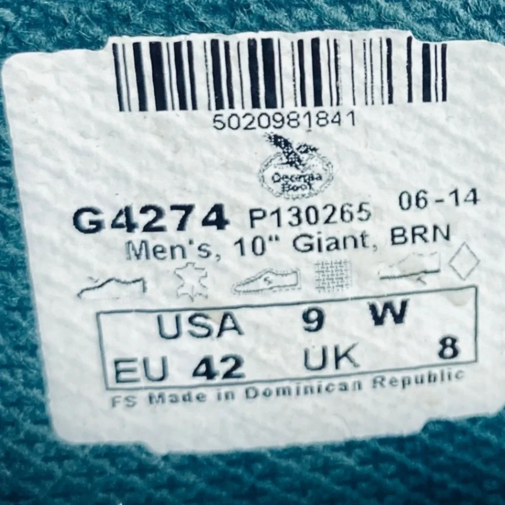 Georgia Boot Mens G4274 Giant 10 In. Brown Leather Wellington Work Boots Size 9W
